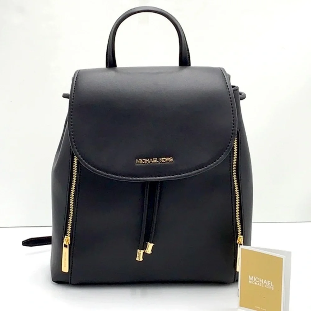 MICHAEL KORS PHOEBE MEDIUM FLAP DRAWSTRING BACKPACK BLACK COLOR - Picture 2 of 16